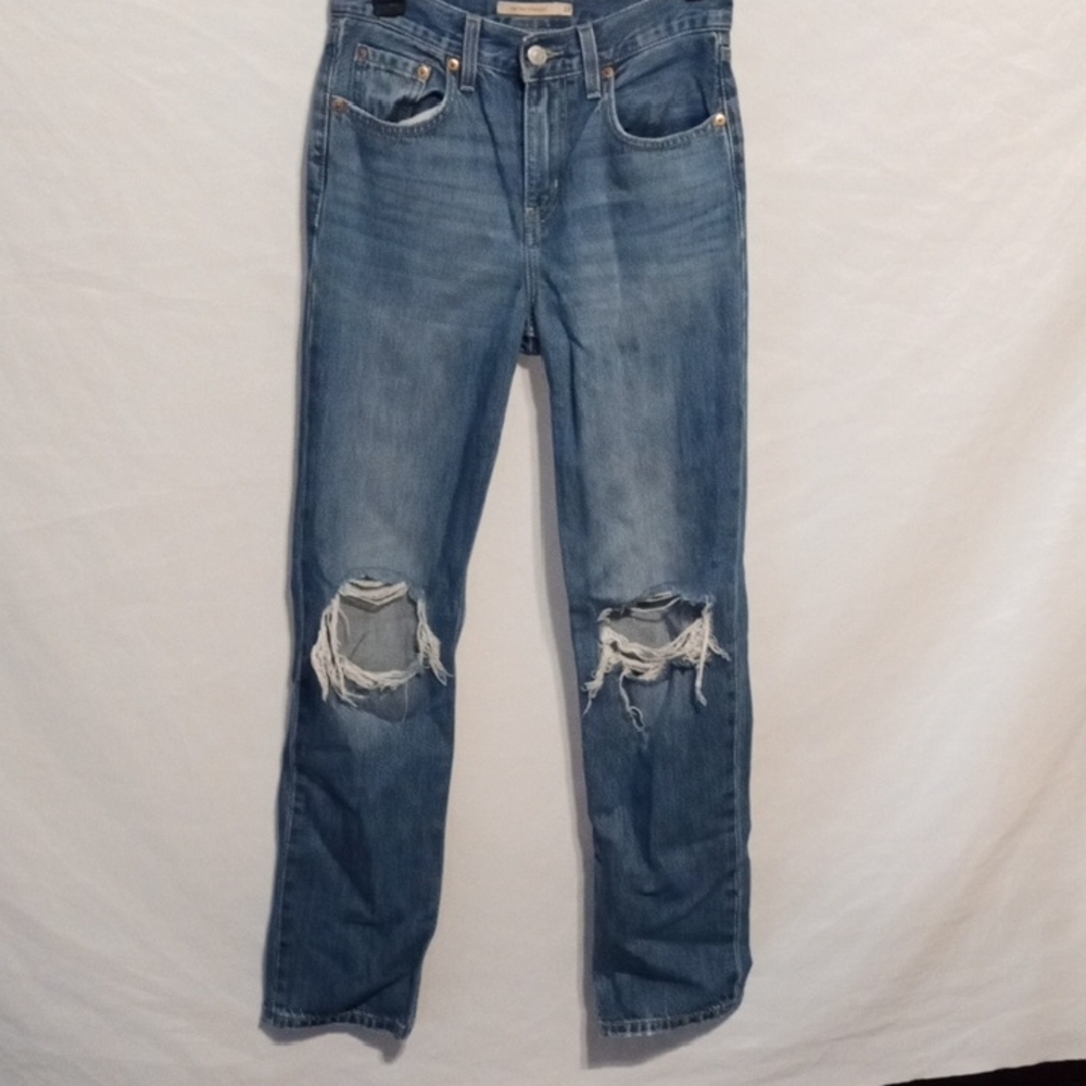Levi's Blue Distressed Ripped Straight Leg Jeans